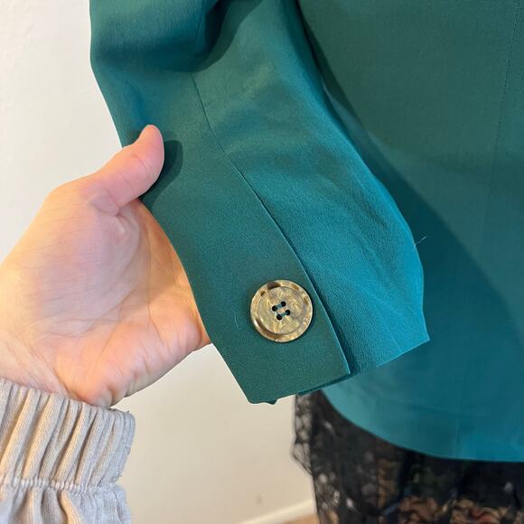 Vintage Hugo Buscati Silk Emerald Green Double Button Silk Blazer Jacket Size S - Picture 6 of 11